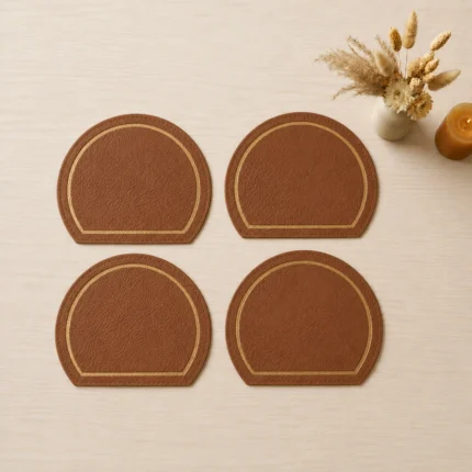 Round Leather Coaster Set - Cognac Tan