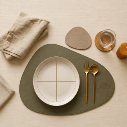 Pebble Leather Placemat Set - Sand Taupe